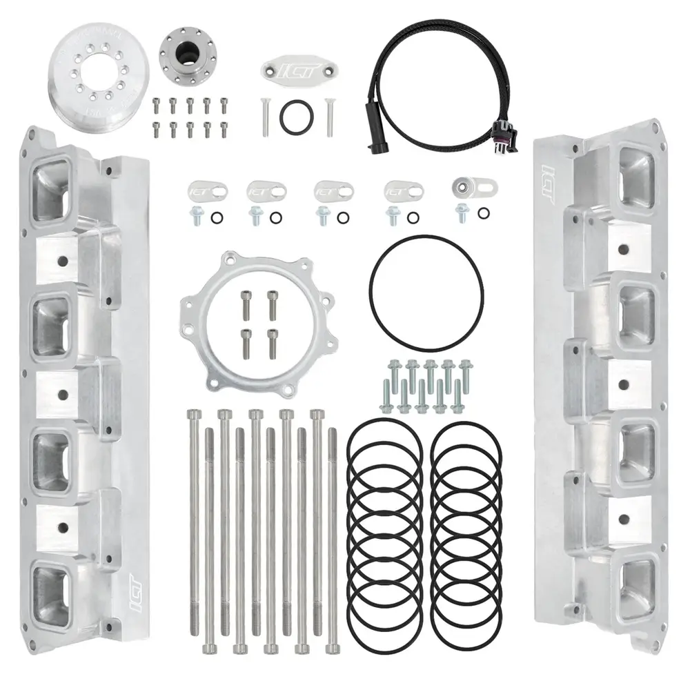 ICT Billet Hellcat Supercharger to LS Rectangle Port Head Adapter Kits INA-LS3-HC01