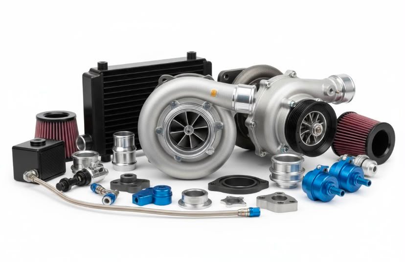 Turbocharger kit with intercooler, filters and regulators